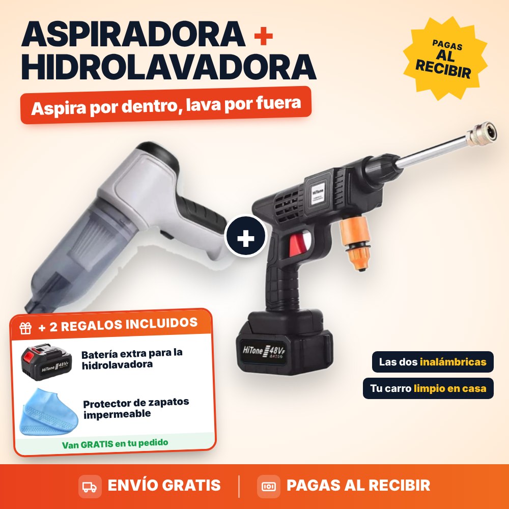 Kit Aspiradora + Hidrolavadora + batería extra y protector de zapatos de regalo