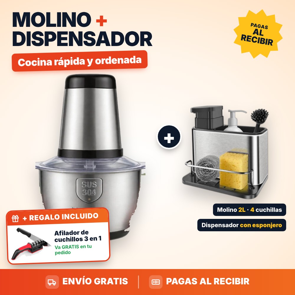 Molino + Dispensador de jabón + afilador de regalo [kit-dispensador]