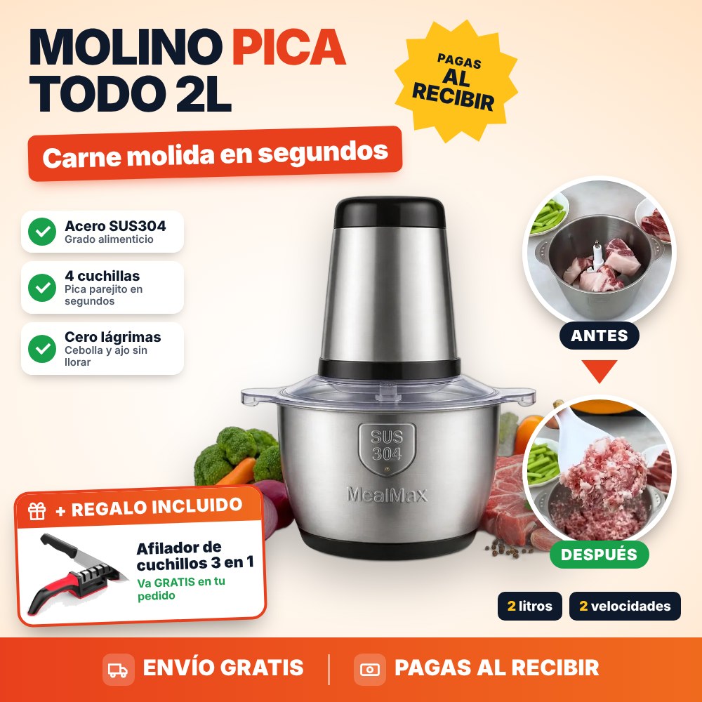 Molino Pica Todo 2L + Afilador de cuchillos de regalo – pagas al recibir