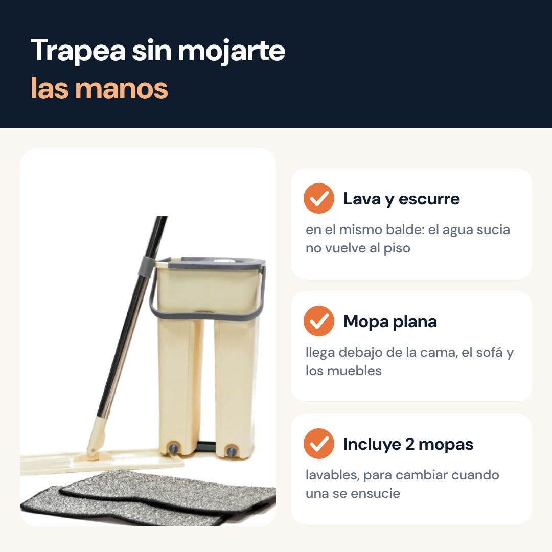 Beneficios del trapero plano con balde: lava y escurre, mopa plana, 2 mopas